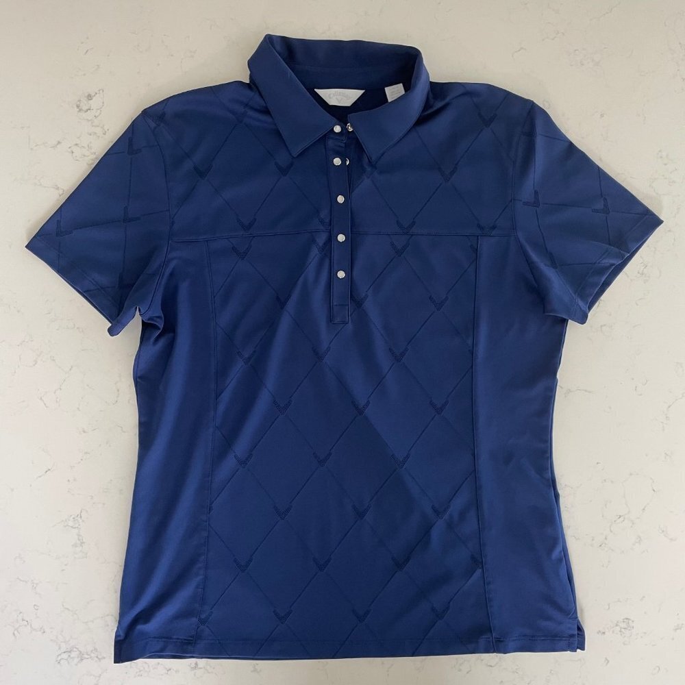Callaway Athletic SS 5 Snap Polo Golf Shirt in Poly Blend Cobalt Blue Sz L NWOT - Picture 3 of 14